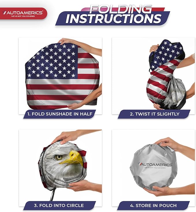 Autoamerics 1-Piece Windshield Sun Shade New American Eagle Flag USA Patriotic - Image 8
