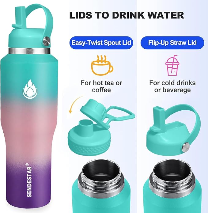 SENDESTAR 40oz Stainless Steel Water Bottle, Double Wall Vacuum Insulated Bottle - Image 3