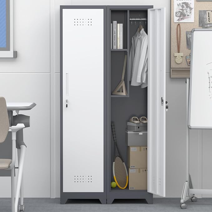 GREATMEET Slim Lockable Garage Storage Cabinet, Narrow Broom Storage Closet - Image 2
