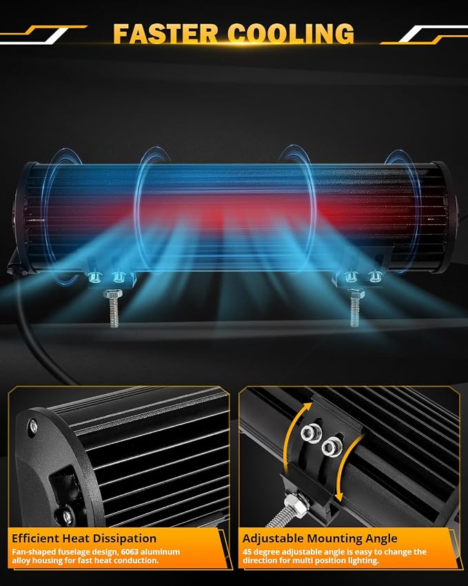 Auxbeam 12 Inch LED Light Bar, 6 Modes Strobe Amber Pod Lights Yellow Fog Light - Image 6