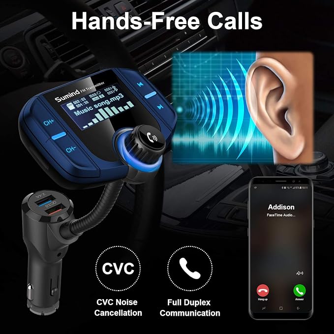 Upgraded Bluetooth FM Transmitter, Wireless Radio Adapter Hands Free Car Kit - Image 5
