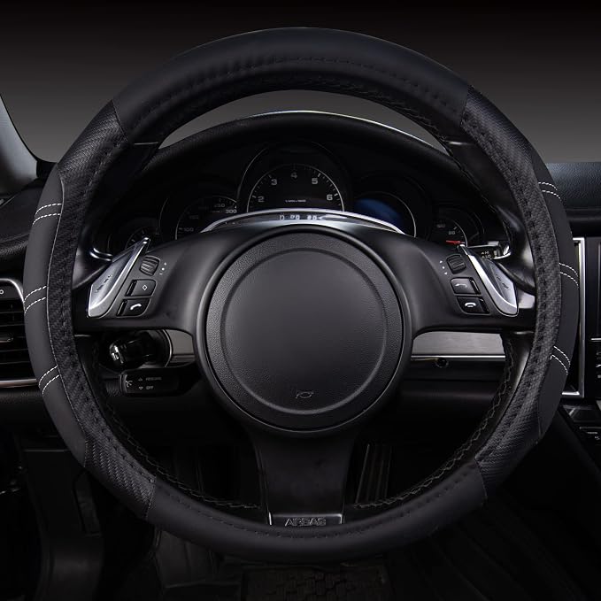 CAR PASS Line Rider Microfiber Leather Sporty 14.5-15 inch Steering Wheel Cover - Image 5