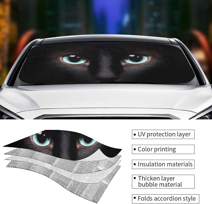 Black cat Eyes Car Windshield Sunshade Front Window Sun Visor Protector - Image 4