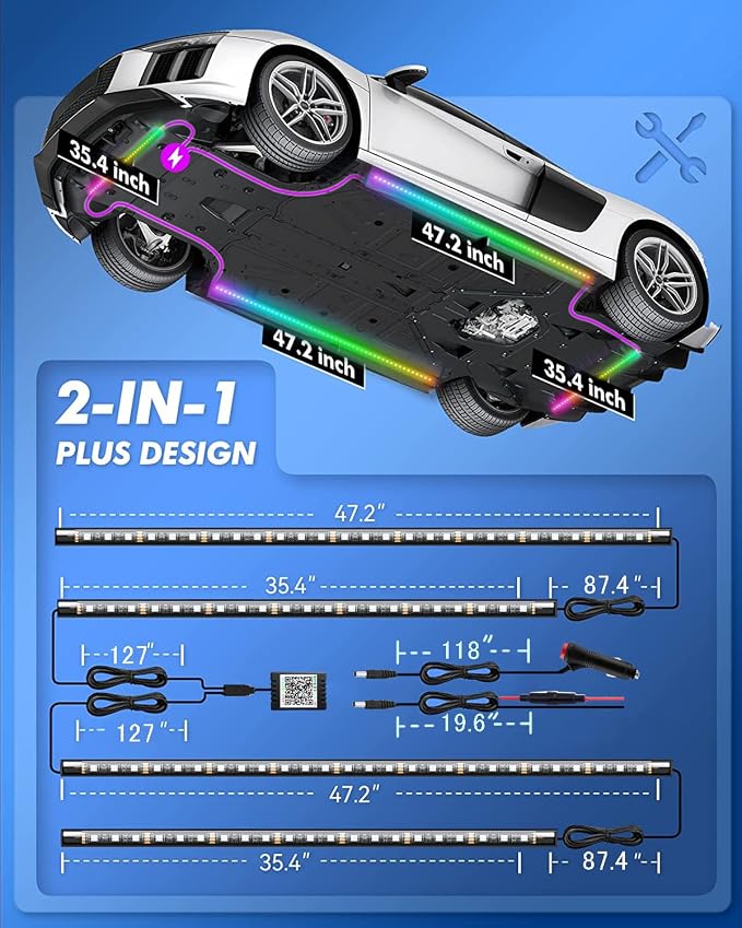 Underglow Car Lights, 252 LEDs RGBIC 4 pcs Dream Color Dancing Chasing Strip - Image 5