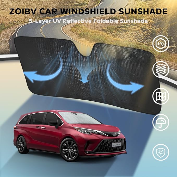 Windshield Sun Shade for 2021-2024 Toyota Sienna L LE SE XLE Limited Van Minivan - Image 3