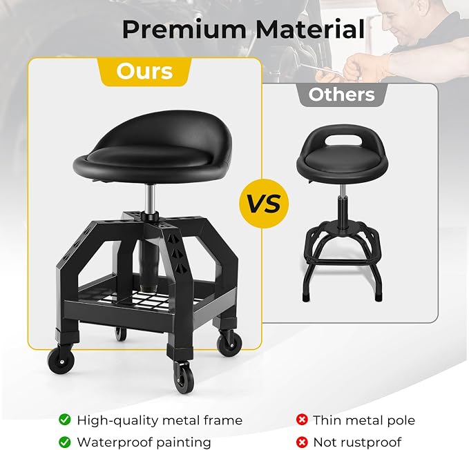 S AFSTAR Shop Stool with Wheels, Height Adjustable Garage Stool with 4 - Image 6