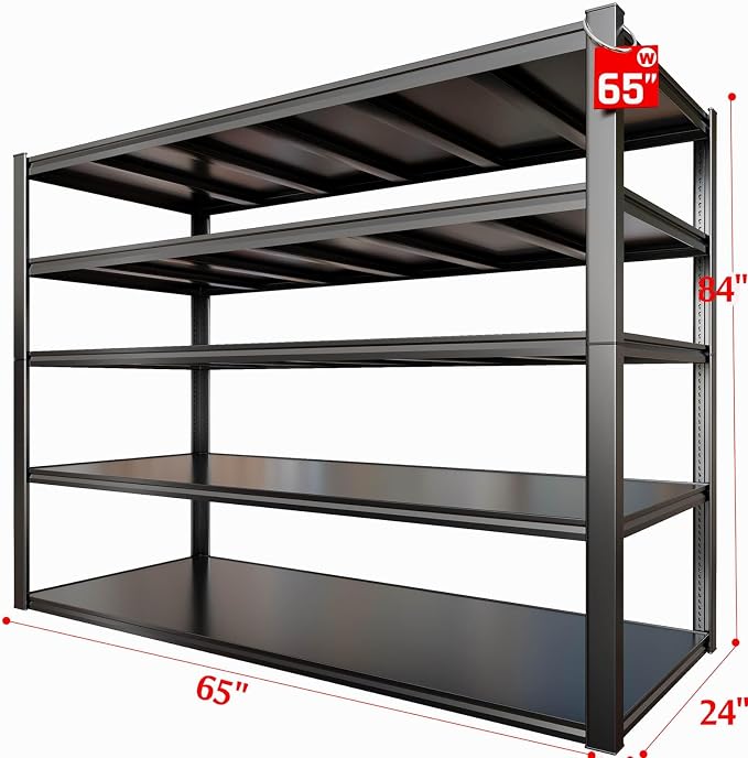 65" W Heavy Duty Garage Shelving, 5 Tier Metal Shelving Unit, Commercial - Image 2