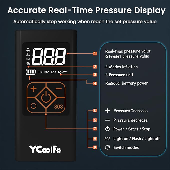 150 PSI Tire Inflator Portable Air Compressor, 8000mAh Battery Auto Shut-Off - Image 3