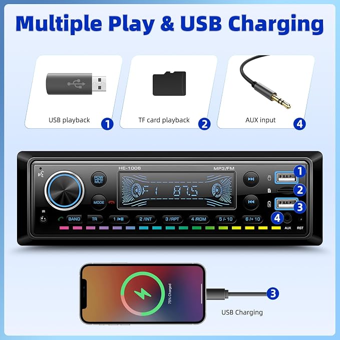 Single Din Bluetooth 5.0 Hands-Free Calling Car Stereo LCD Digital Display FM - Image 5