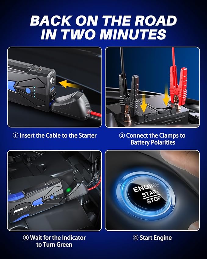 AUTOONE 6000A Car Battery Jump Starter Up to All Gas & 12L Diesel Engine - Image 6