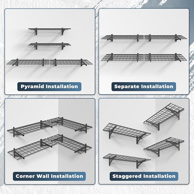 4 Pack Heavy Duty Garage Wall Shelving Set, Wall Mounted Garage Shelves 1000lbs - Image 6