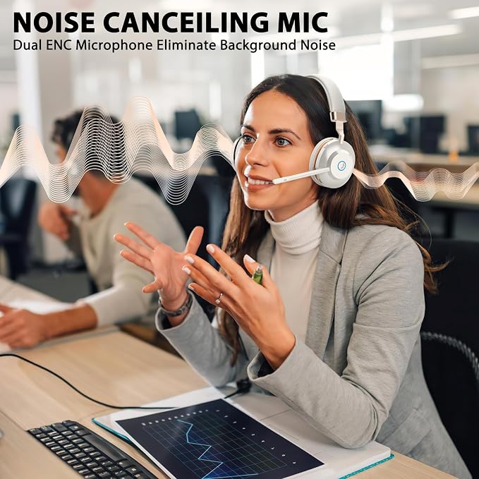 Wireless Headset with Mic for Work, V5.2 Wireless Headphones with Mic Noise - Image 6