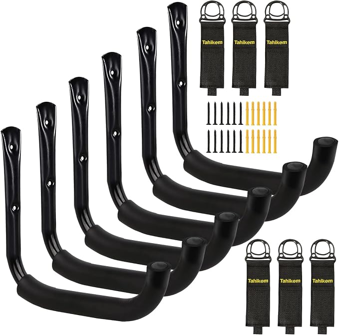 6 Set Garage Wall Mounts, 9 Large Wall J Hooks by Tahikem