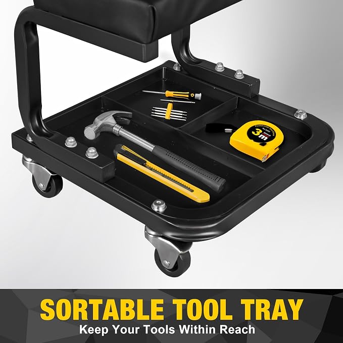 YELLOW JACKET Mechanic Rolling Stool 250 Lbs Capacity, Garage Stool on Wheels - Image 4