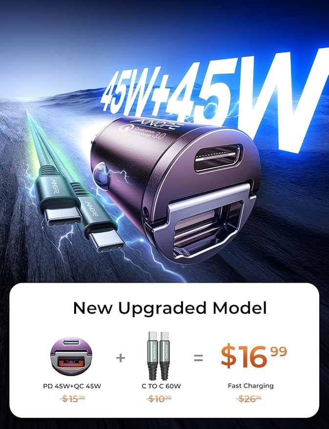 AINOPE 90W Super Fast Car Charger, Invisible USB C 45W Car Charger Fast - Image 3