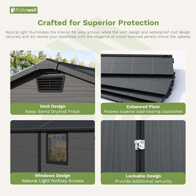 Patiowell 6x10 FT Outdoor Plastic Storage Shed - Image 6