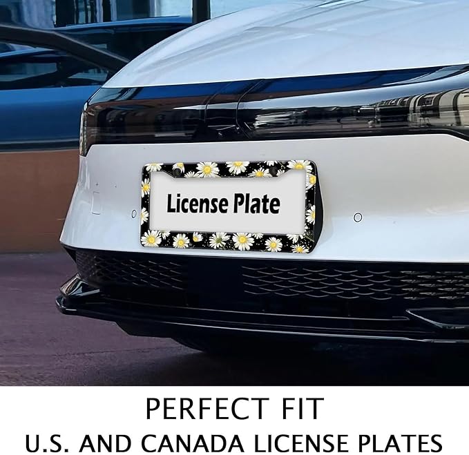 Daisy Flowers Car License Plate Frame, Flowers Print Tags Frames Holder Covers - Image 3