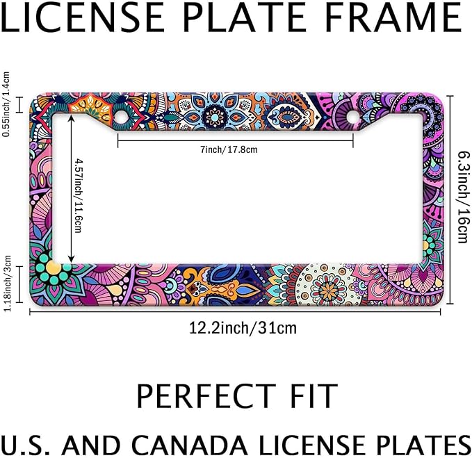 Mandala License Plate Frame, Boho Floral License Plate Holder, Flower Car Tag - Image 2