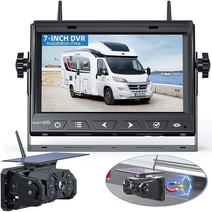 Magnetic Solar Wireless Backup Camera No Installation VASTEND 1080P 7'' RV by VASTEND