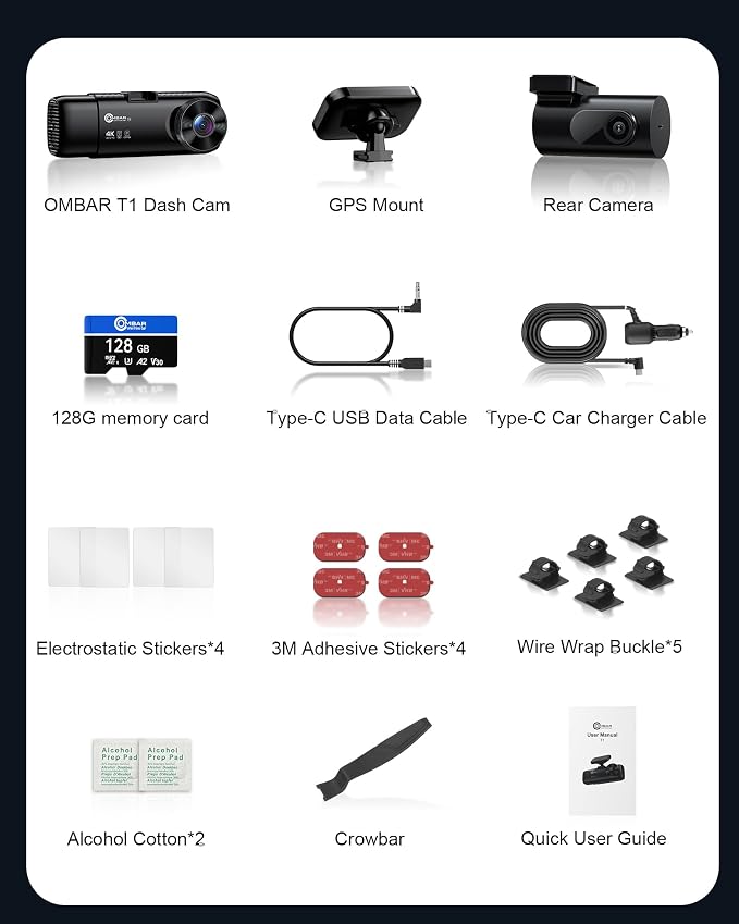 OMBAR T1 4K 3 Channel Dash Cam, STARVIS 2 IMX678 Sensors, Free 128GB Card - Image 9