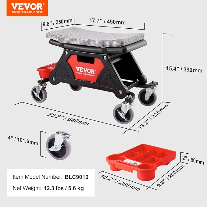 VEVOR Mechanic Stool 300 LBS Capacity Garage Stool Gift - Image 3