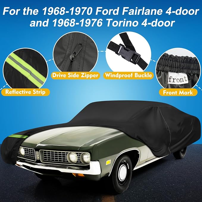 QUNSUNUS Waterproof Car Cover for Ford Torino 1968-1976 and Fairlane 1968-1970 - Image 2