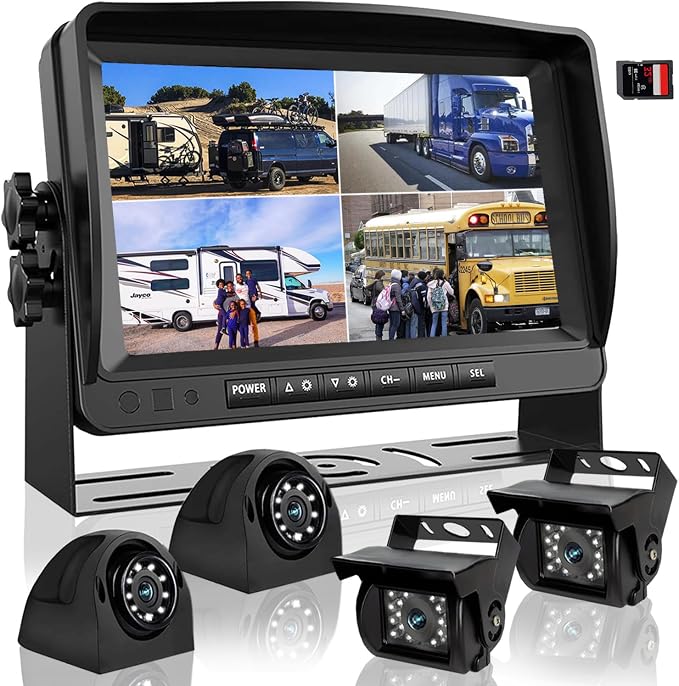 Backup Camera System with 9'' Quad Split 1080P Monitor by DOUXURY