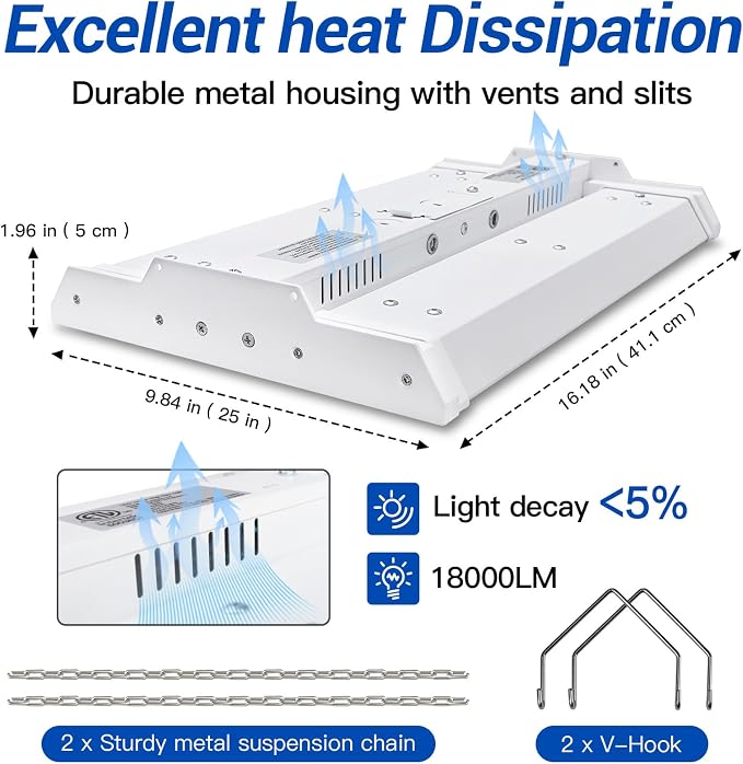 JTT LED Linear High Bay Light, 5000K Daylight 150W 21000LM Shop Light - Image 4