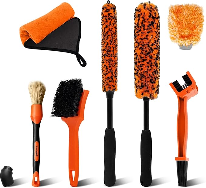 7PCS Motorcycle Cleaning Kit, 2-Size Bendable Wheel Brush, Tire and Chain Brush by YeewayVeh