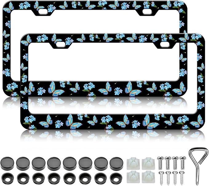 Blue Flower Butterfly License Plate Frames by Unknown