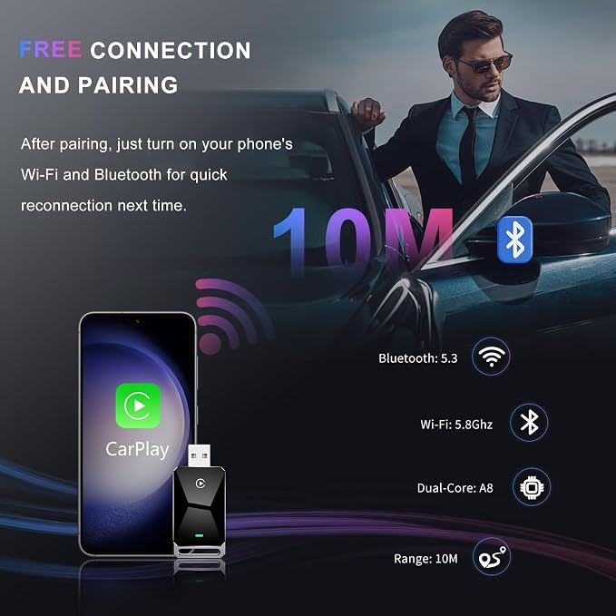Wireless CarPlay Adapter for Apple CarPlay，Convert Wired to Wireless iPhone - Image 6
