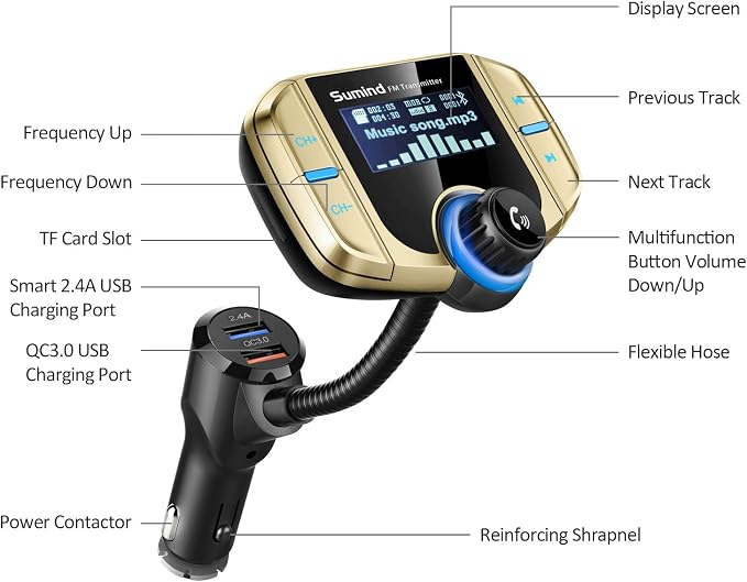 Upgraded Bluetooth FM Transmitter, Wireless Radio Adapter Hands Free Car Kit - Image 2