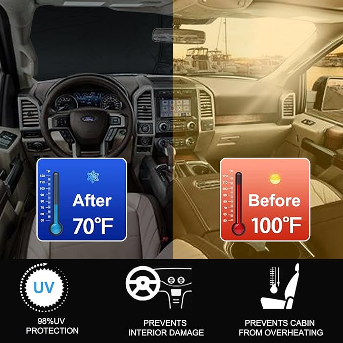 Front Windshield Sunshade fit for F150 2015-2020 UV Ray Reflector Foldable Car - Image 2