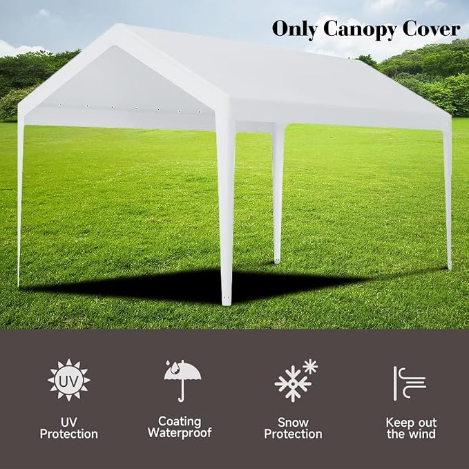 Rutile 10 x 20 FT Carport Replacement Cover, Heavy Duty Car Tarp Canopy Tent - Image 4