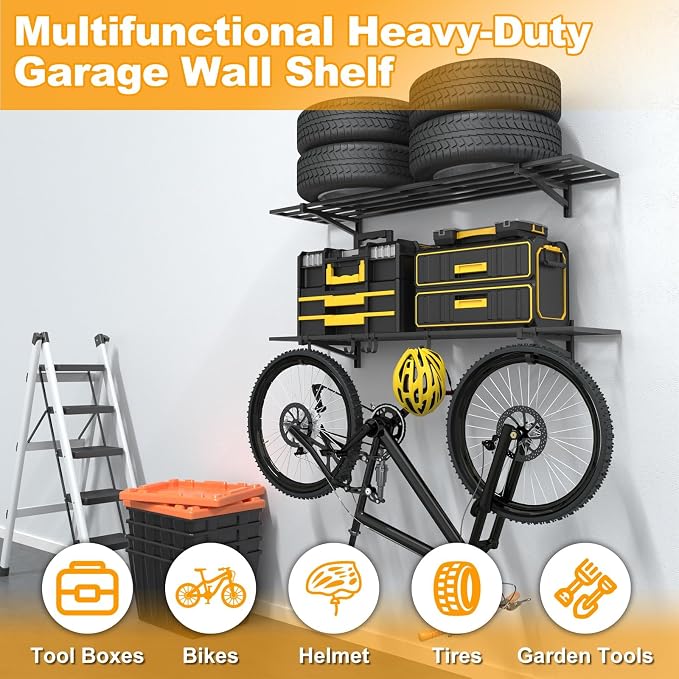2-Pack 1×4ft Steel Wall Mounted Garage Shelves - Image 2