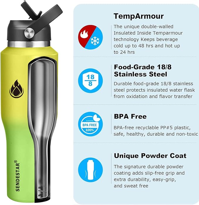 SENDESTAR 40oz Water Bottle Wide Mouth Stainless Steel Vacuum Insulated Double - Image 2