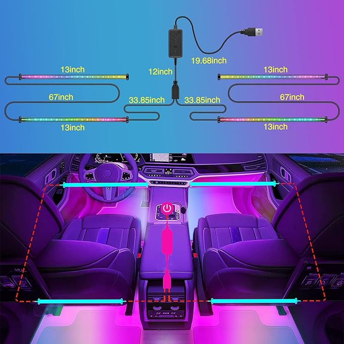 Nilight 72 LED USB Interior Strip Lights Dream Color RGB-IC 12V DC - Image 4
