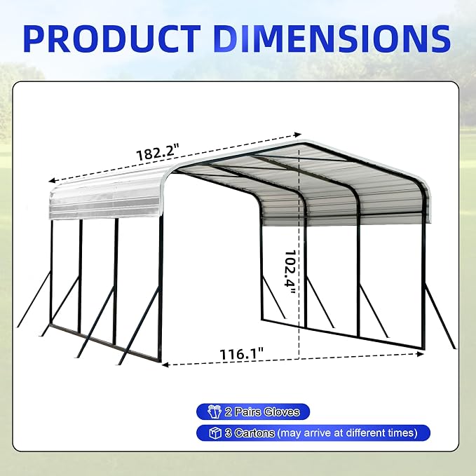 10x15 Metal Carport with Base Fixings Heavy Duty Garage Outdoor Chrome Plated - Image 2