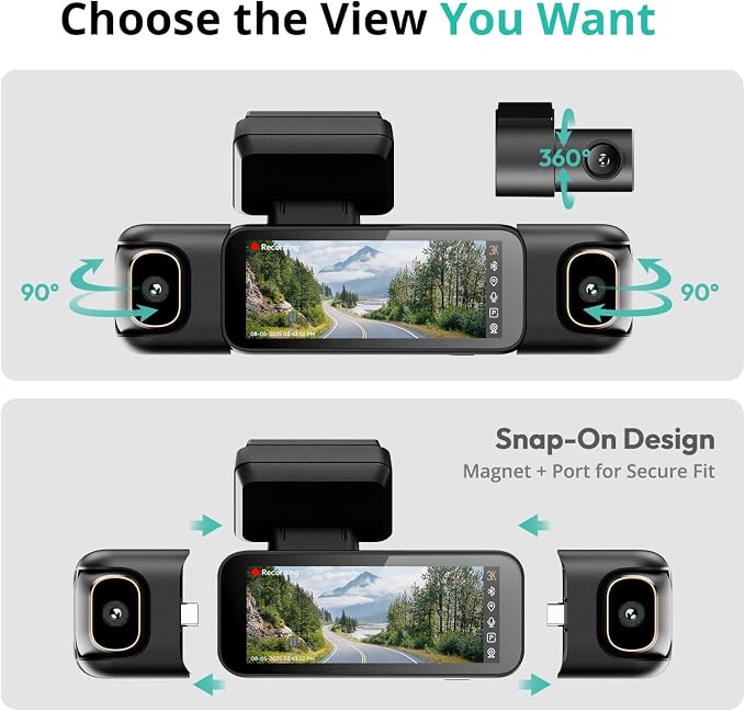 3K 4 Channel Dash Cam, 560° All-Sides View, Front and Rear Inside Car Camera - Image 4