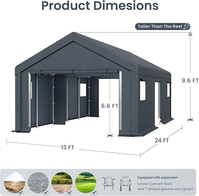 PHI VILLA 13'x24'x9.6' Outdoor Portable Storage Shelter Shed Garage - Image 8