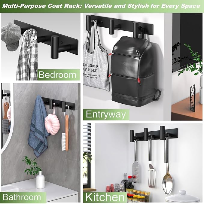 Coat Rack Wall Mounted with 3 Hooks, Heavy Duty Wall Hooks - Image 8