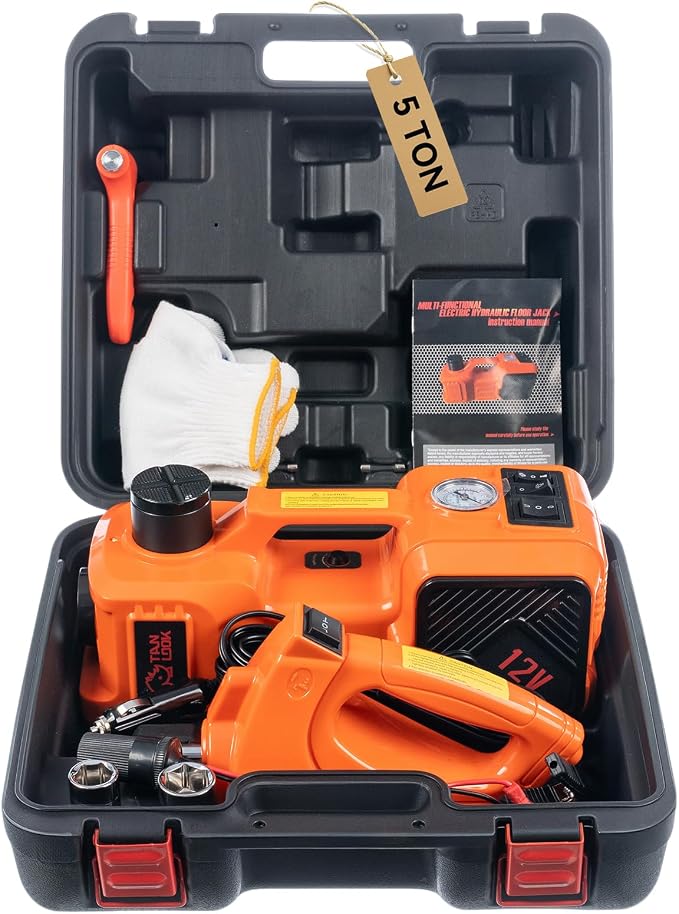 Electric Car Jack Kit with Hydraulic Lift 5-Ton, Tire Inflator & Impact Wrench - Image 5