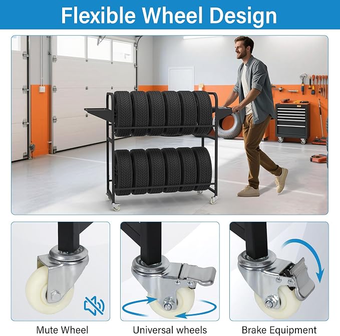 Tire Storage Rack 44" x 44" x 18" w/Anti-dust Cover, Rolling Tire Rack - Image 7