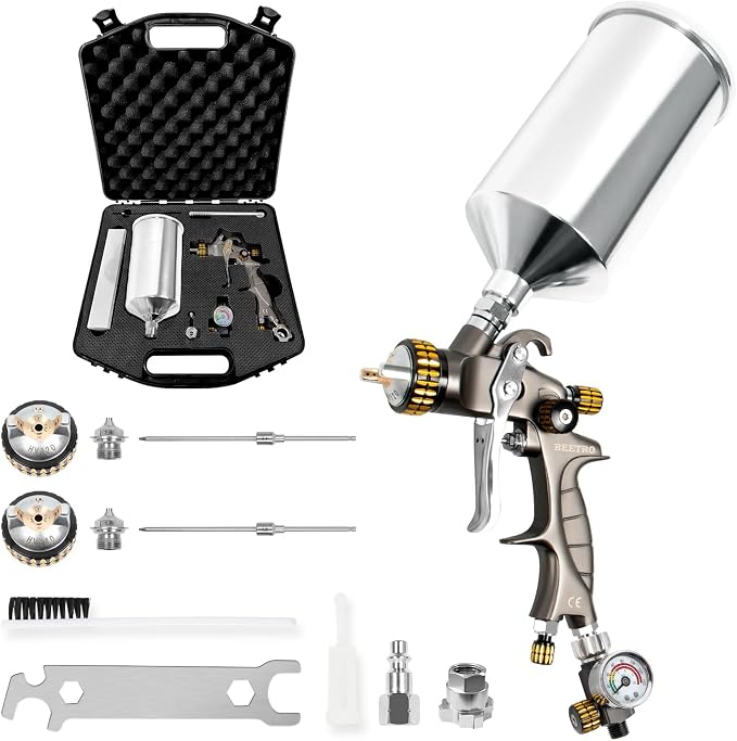 BEETRO HVLP Air Spray Gun with Storage Box, 1000ml Capacity 14.3CFM 29-32psi by BEETROUSA