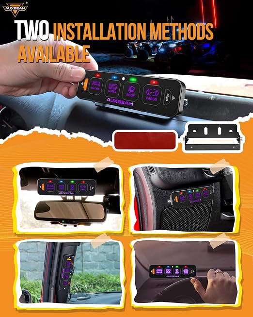 Auxbeam 4 Gang Slim Switch Panel RGB AS-R40 Toggle Momentary Pulsed Dimmable - Image 5