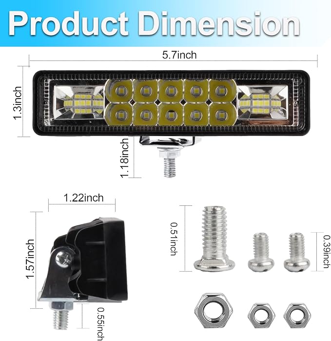 LIGBT 2PCS LED Light Bar 5.7 Inch Slim 60W Led Driving Lights Waterproof - Image 5