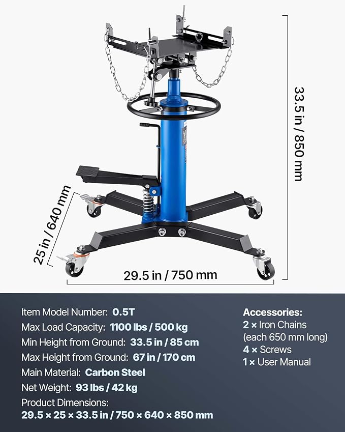 VEVOR Transmission Jack, 1100 lbs Hydraulic Telescoping Transmission Jack - Image 7
