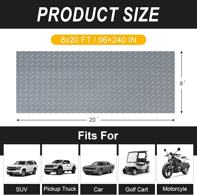 8x20 FT Garage Floor Mat, 2.8mm Thickened Flooring Roll Diamond Plate PVC - Image 2