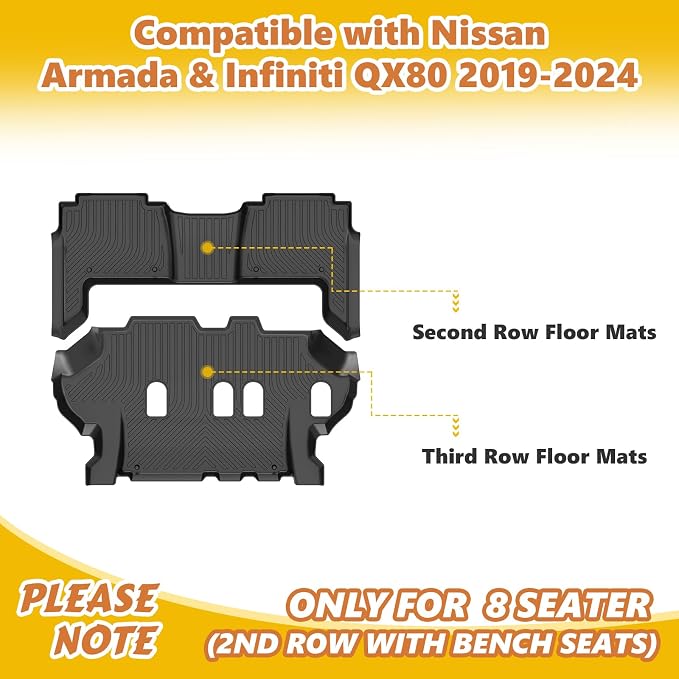 GINOWY-Floor Mats for Nissan Armada &Infiniti QX80 2019-2024 Bench Seating All - Image 4