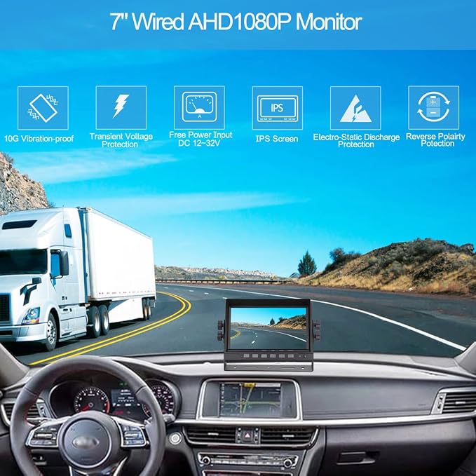 AHD 1080P 7" Reverse Rear View Backup Dual Twin Lens Camera System, Point Each - Image 3